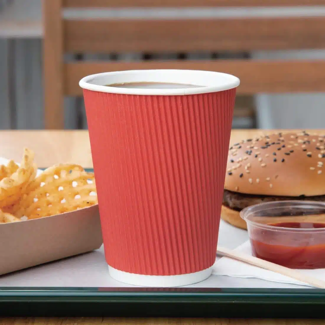Fiesta Recyclable Coffee Cups Ripple Wall Red 340ml / 12oz (Pack of 500) - Image 4