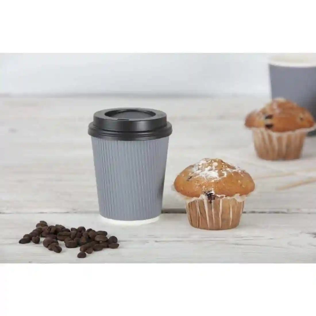 Fiesta Recyclable Coffee Cups Ripple Wall Charcoal 340ml / 12oz (Pack of 500) - Image 2