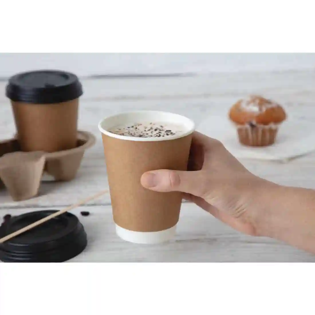 Fiesta Recyclable Coffee Cups Double Wall Kraft 340ml / 12oz (Pack of 500) - Image 5