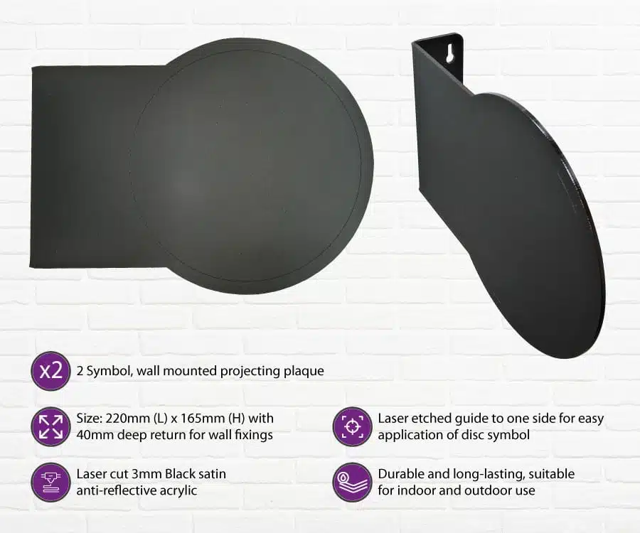 Projecting door sign, showing 2 sides. Useful for toilet signs, room signs and meeting room signs