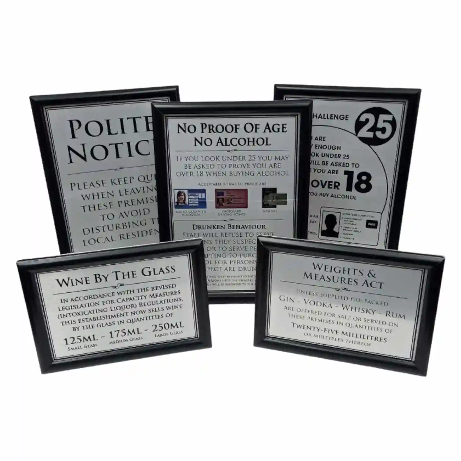 Framed Essential Modern Bar Licensing Sign Pack - Silver - Image 1