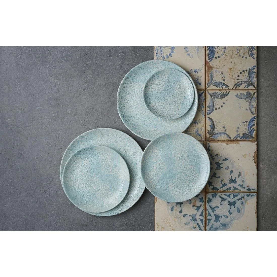 Churchill Vintage Prints Med Tiles Aquamarine Coupe Plates 165mm (12 Pack) - Image 1