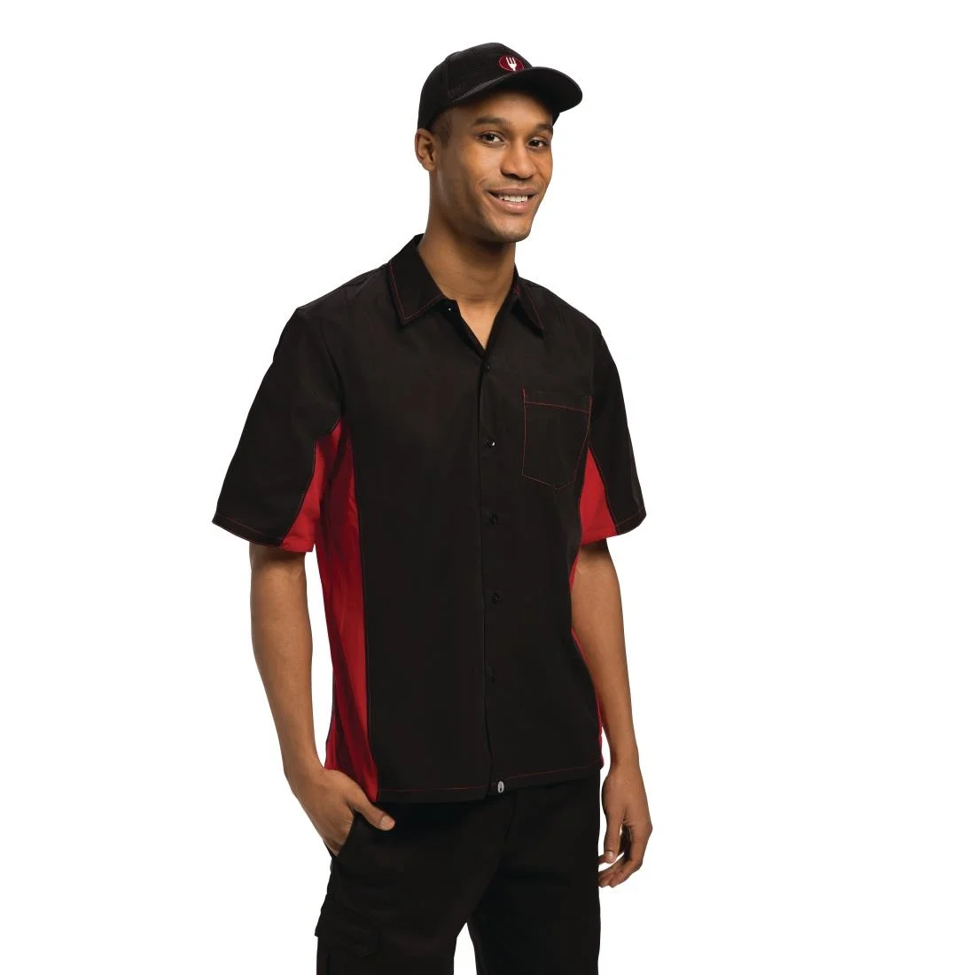 Colour by Chef Works Unisex Contrast Shirt Black and Red - Image 1
