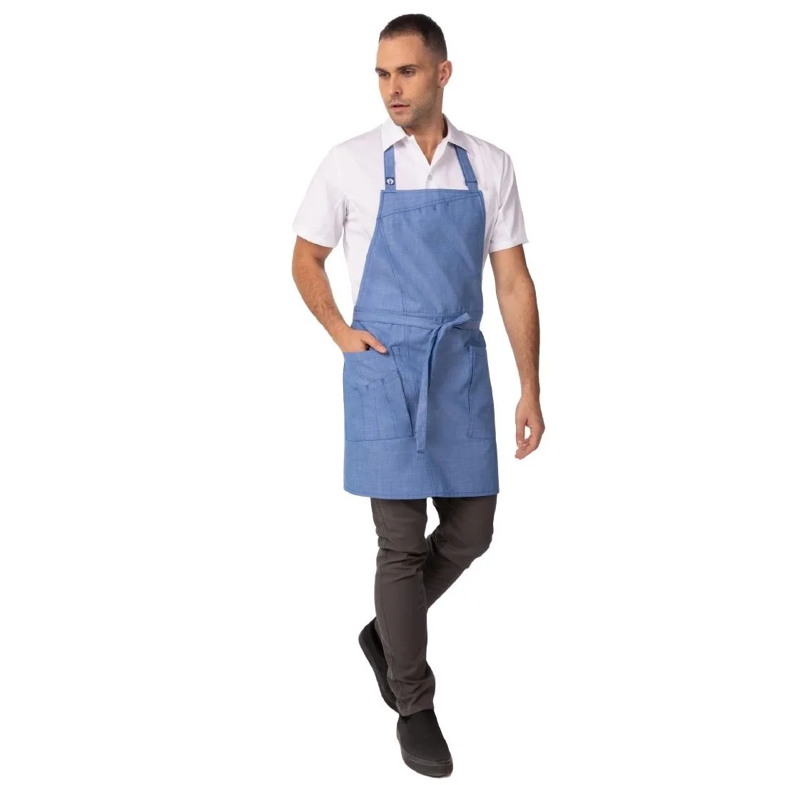 Chef Works Urban Medford Short Bib Apron French Blue - Image 1