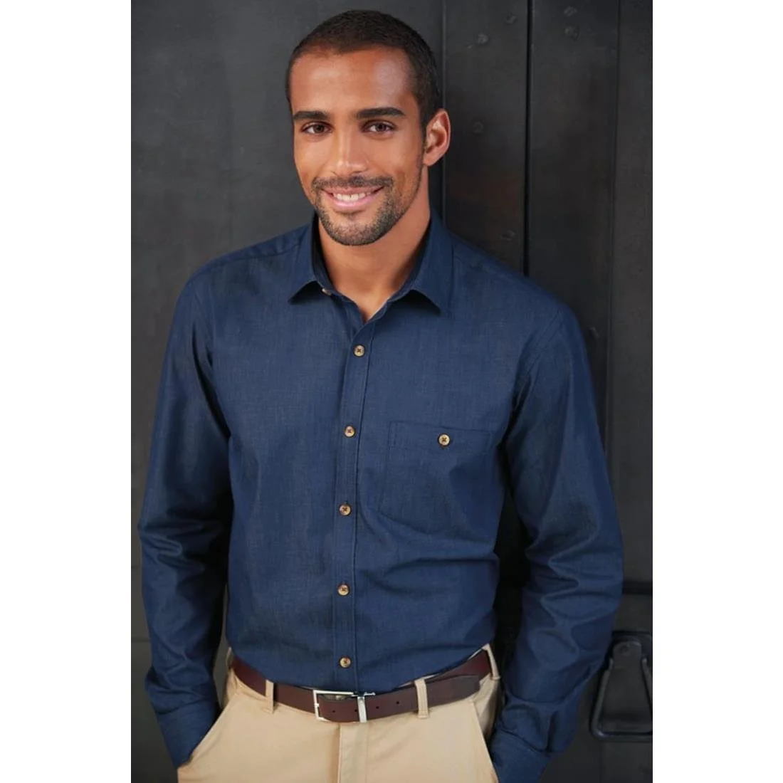 Brook Taverner Mens Jasper Long Sleeve Chambray Shirt - Image 3