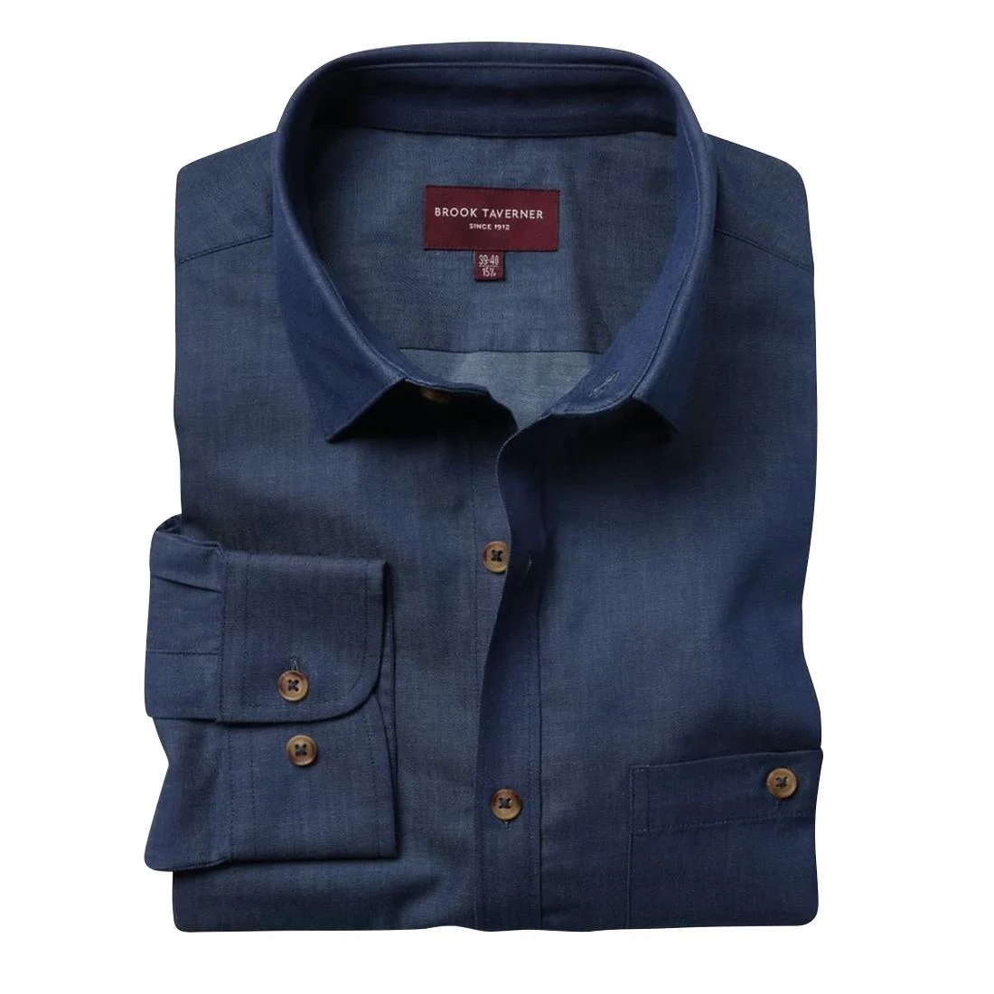 Brook Taverner Mens Jasper Long Sleeve Chambray Shirt - Image 1