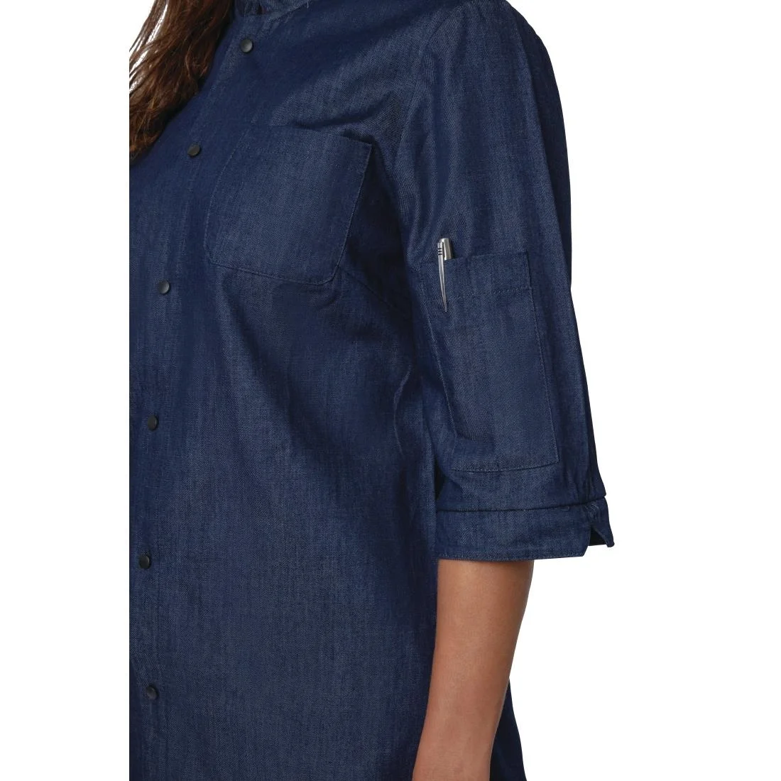 Southside NY Queens Womens Denim Lightweight Chef Shirt - Image 9
