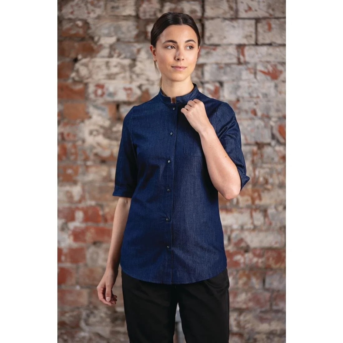 Southside NY Queens Womens Denim Lightweight Chef Shirt - Image 1