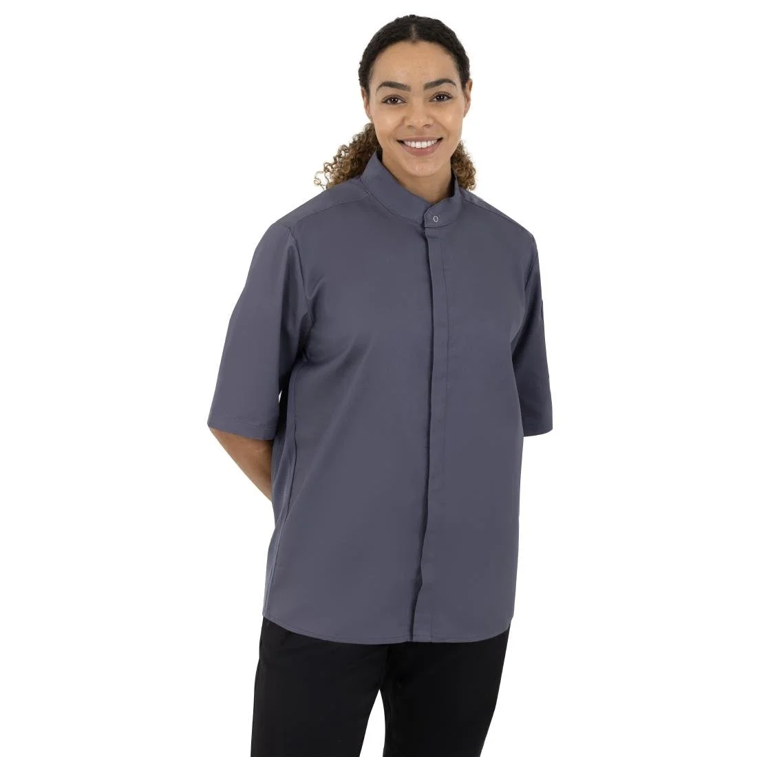 Southside Band Collar Unisex Chef Jacket Charcoal - Image 11