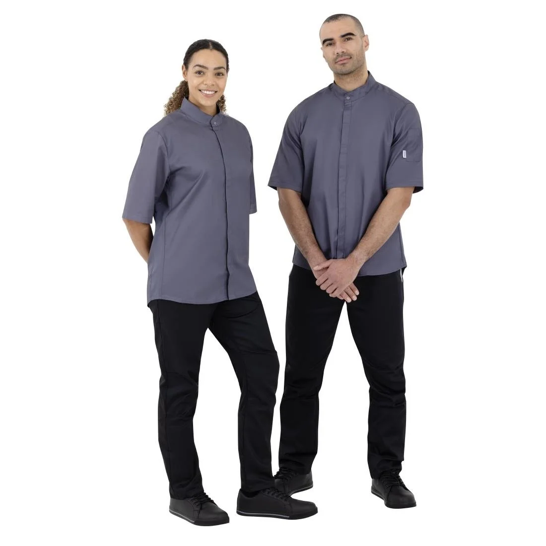 Southside Band Collar Unisex Chef Jacket Charcoal - Image 13