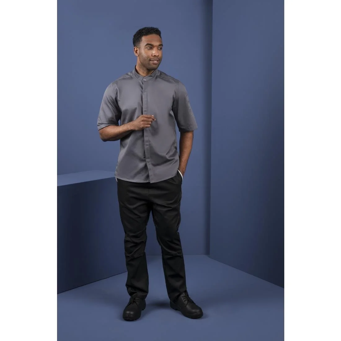 Southside Band Collar Unisex Chef Jacket Charcoal - Image 14