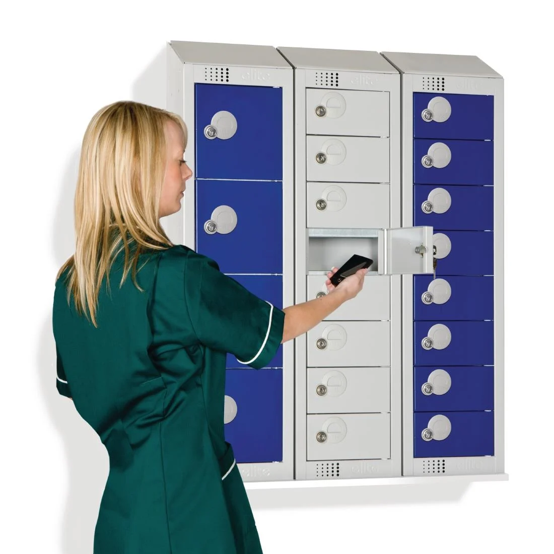 Elite Personal Effects Locker 4 Door Blue Camlock Sloping Top