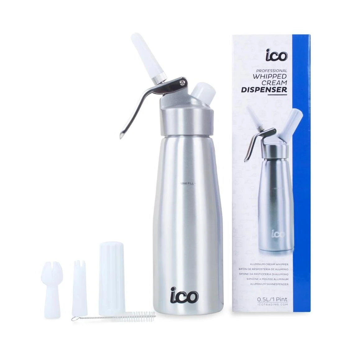 ICO Aluminium Whipped Cream Dispenser Silver 500ml - Image 4