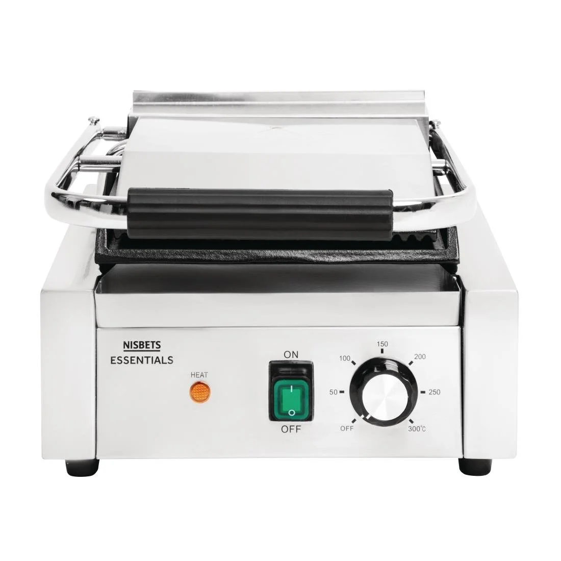 Nisbets Essentials Single Cast Iron Plate Contact Grill (Ribbed/Flat) - 1.8kW - Image 2