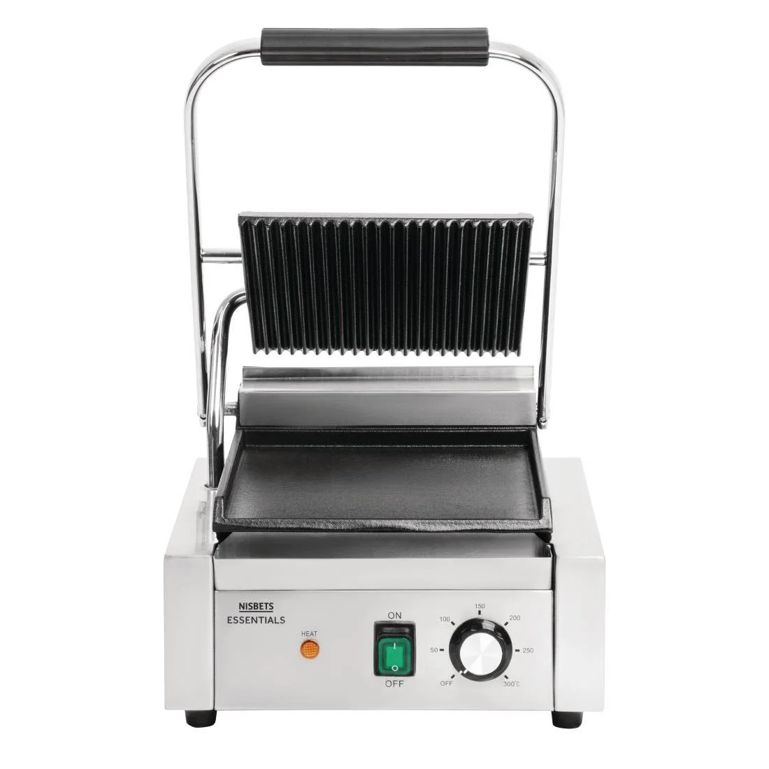 Nisbets Essentials Single Cast Iron Plate Contact Grill (Ribbed/Flat) - 1.8kW - Image 3