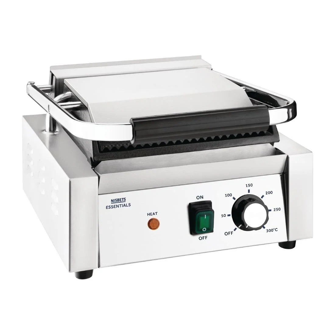 Nisbets Essentials Single Cast Iron Plate Contact Grill (Ribbed/Flat) - 1.8kW - Image 1