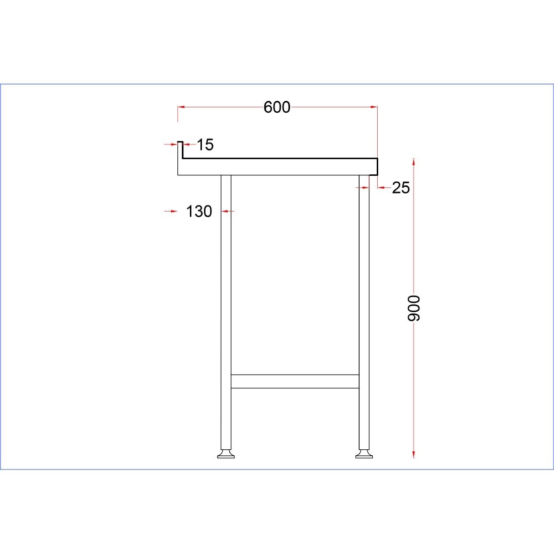 Holmes Stainless Steel Wall Table with Upstand 600mm