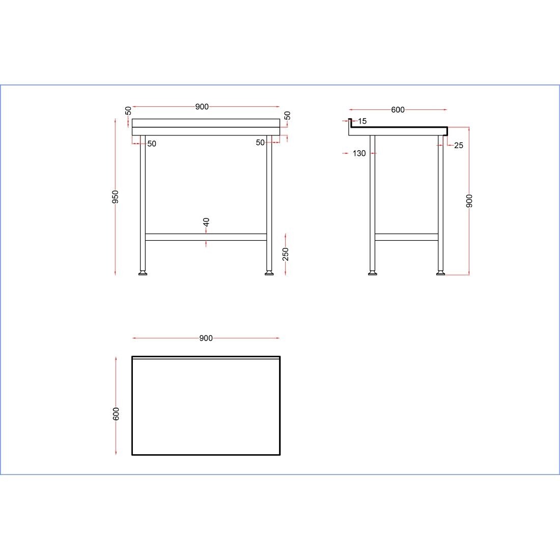 Holmes Stainless Steel Wall Table with Upstand 900mm