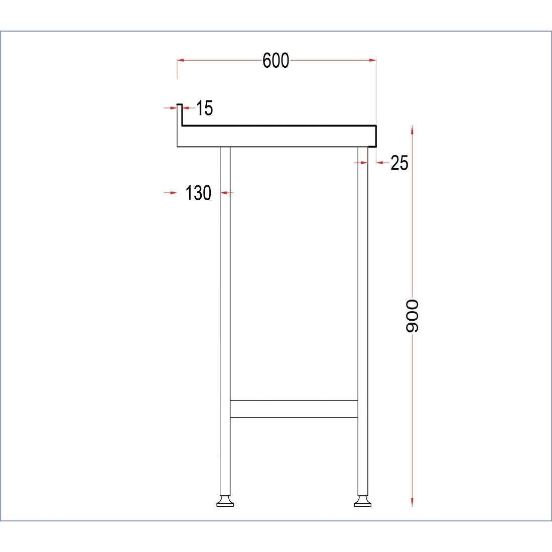 Holmes Stainless Steel Wall Table with Upstand 1500mm