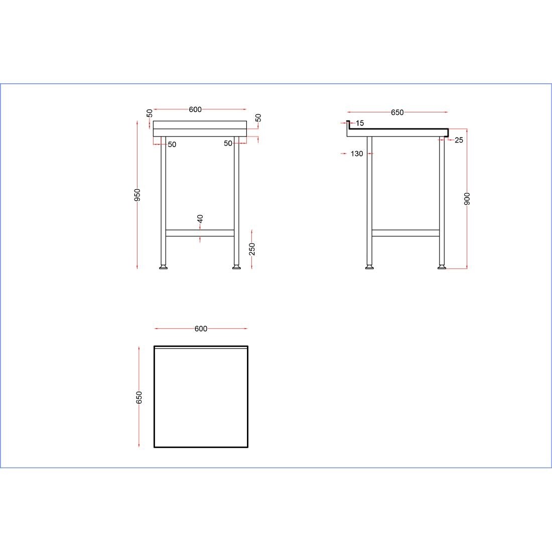 Holmes Stainless Steel Wall Table with Upstand 600mm