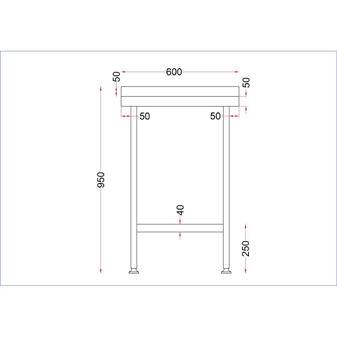 Holmes Stainless Steel Wall Table with Upstand 600mm