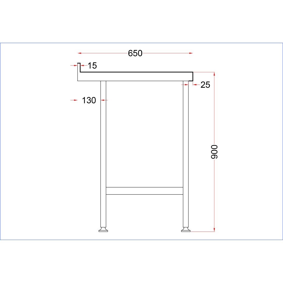 Holmes Stainless Steel Wall Table with Upstand 600mm