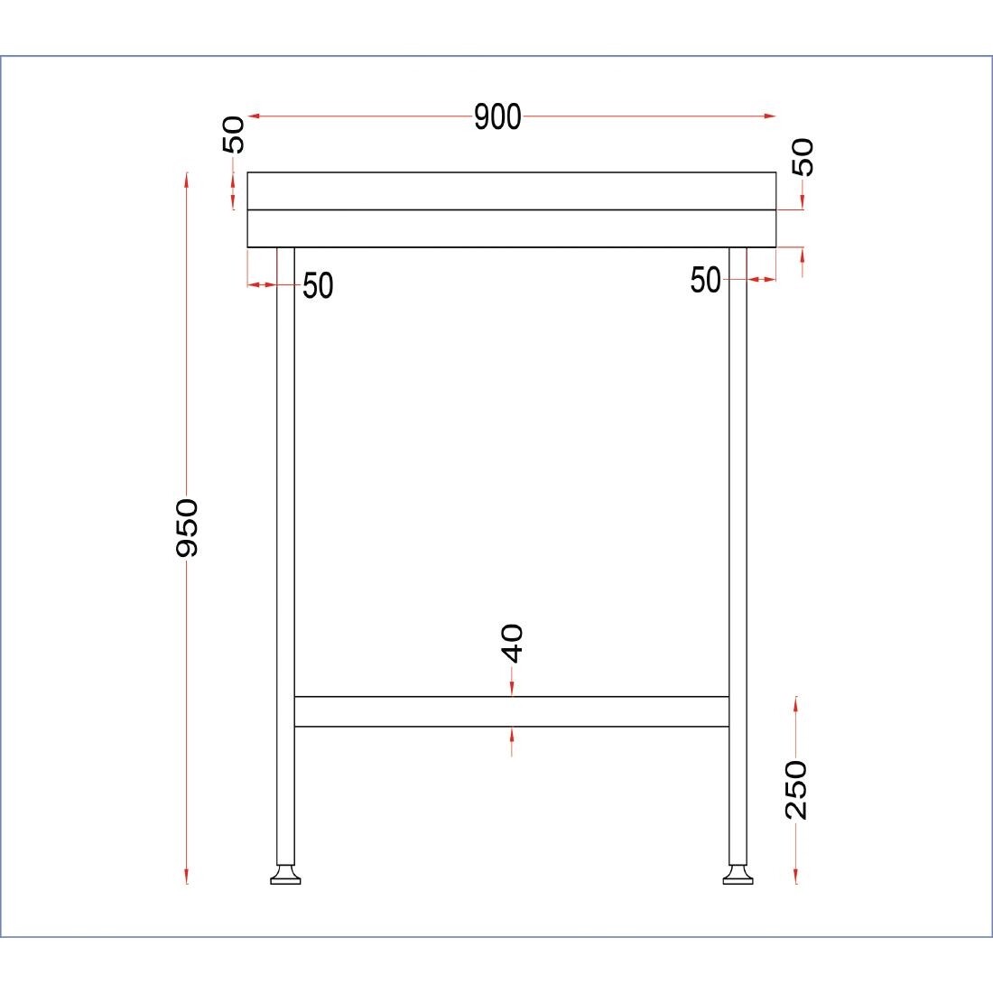 Holmes Stainless Steel Wall Table with Upstand 900mm