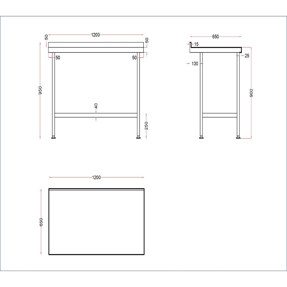 Holmes Stainless Steel Wall Table with Upstand 1200mm