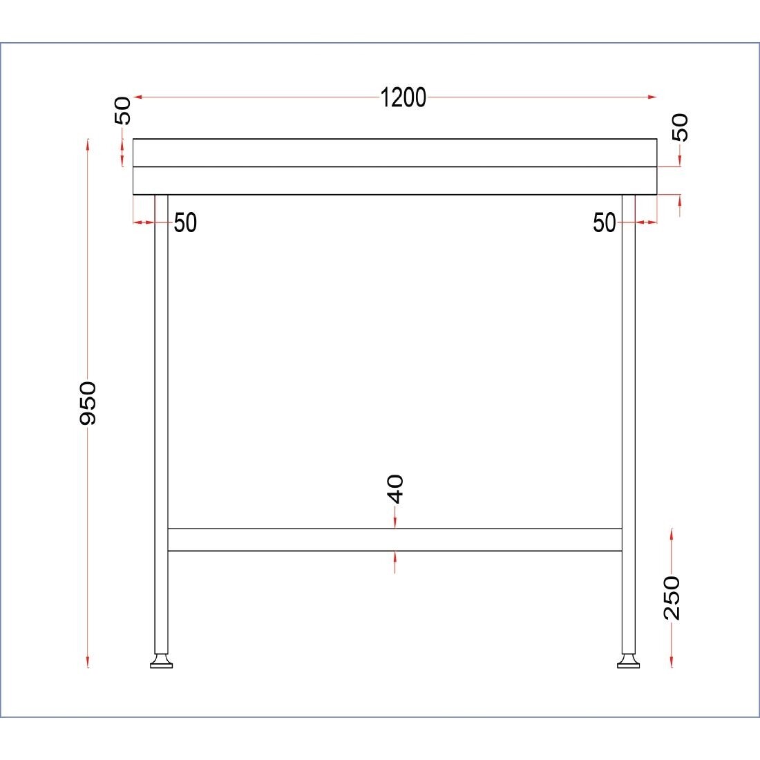 Holmes Stainless Steel Wall Table with Upstand 1200mm
