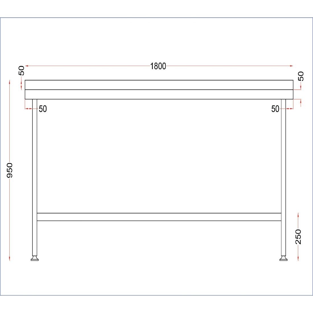 Holmes Stainless Wall Table with Upstand 1800mm