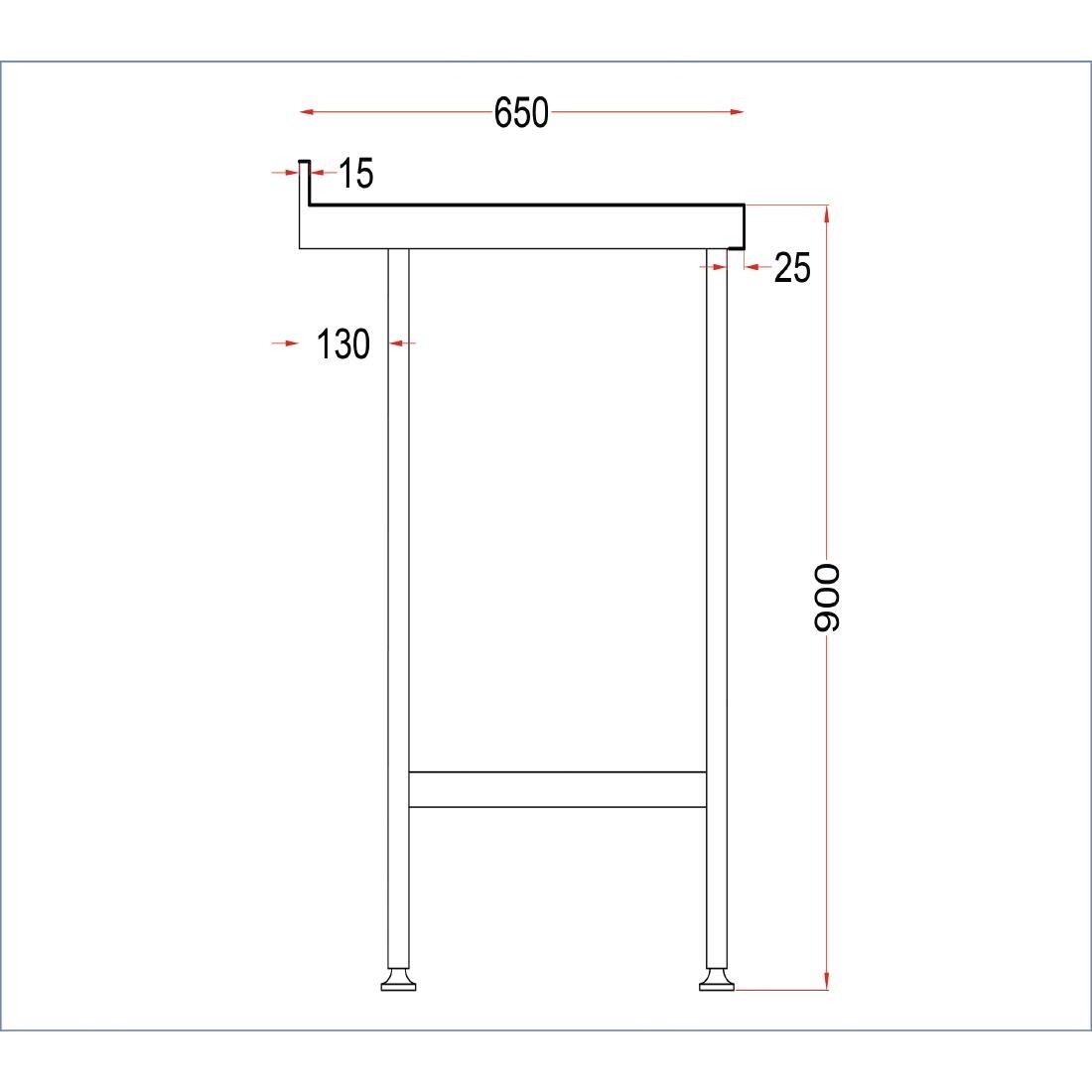 Holmes Stainless Wall Table with Upstand 1800mm