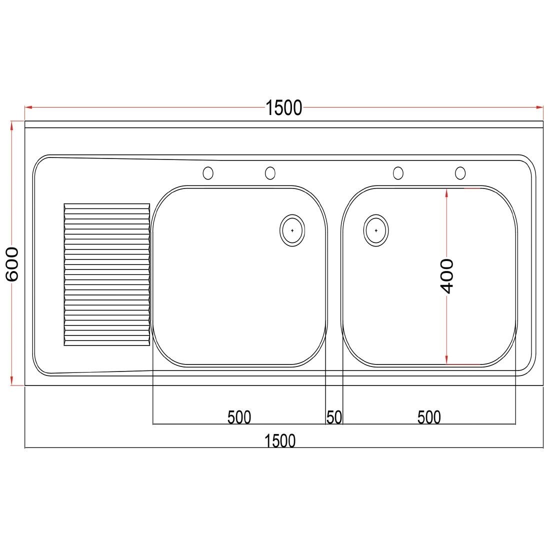 Holmes Fully Assembled Stainless Steel Sink Left Hand Drainer 1500mm