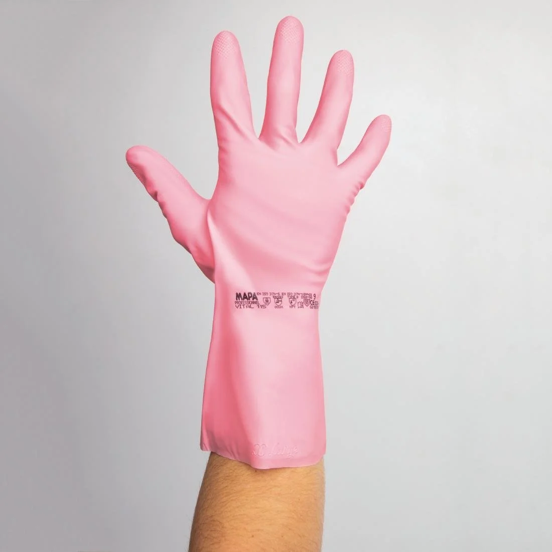 MAPA Vital 115 Liquid-Proof Light-Duty Janitorial Gloves Pink - Image 7