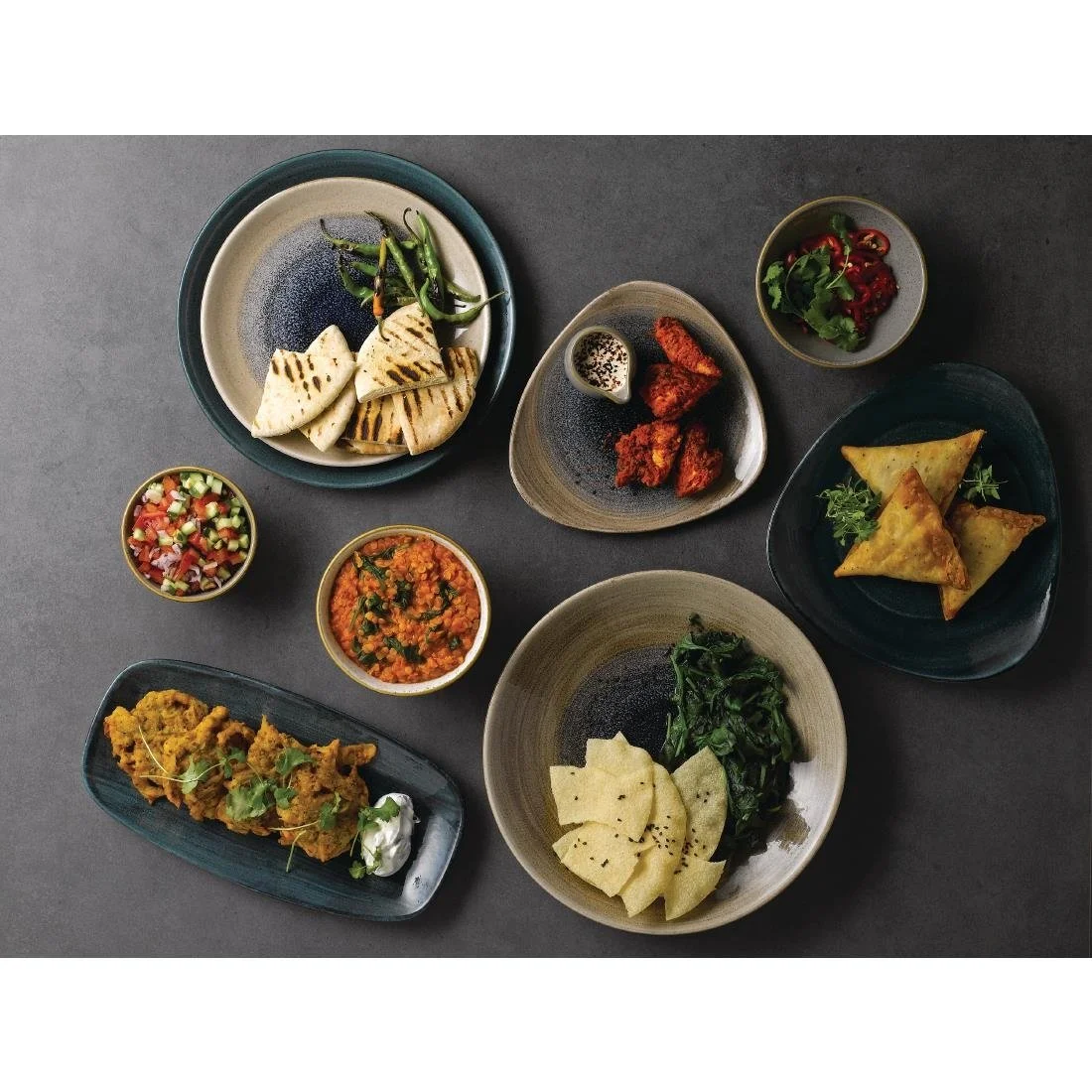 Churchill Stonecast Patina Oblong Chef Plates Rustic Teal 355 x 189mm (6 Pack) - Image 4