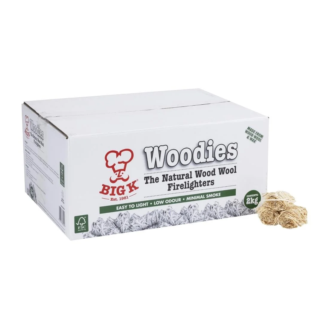 Big K Woodies Natural Wood Wool Firelighters 2Kg - Image 2