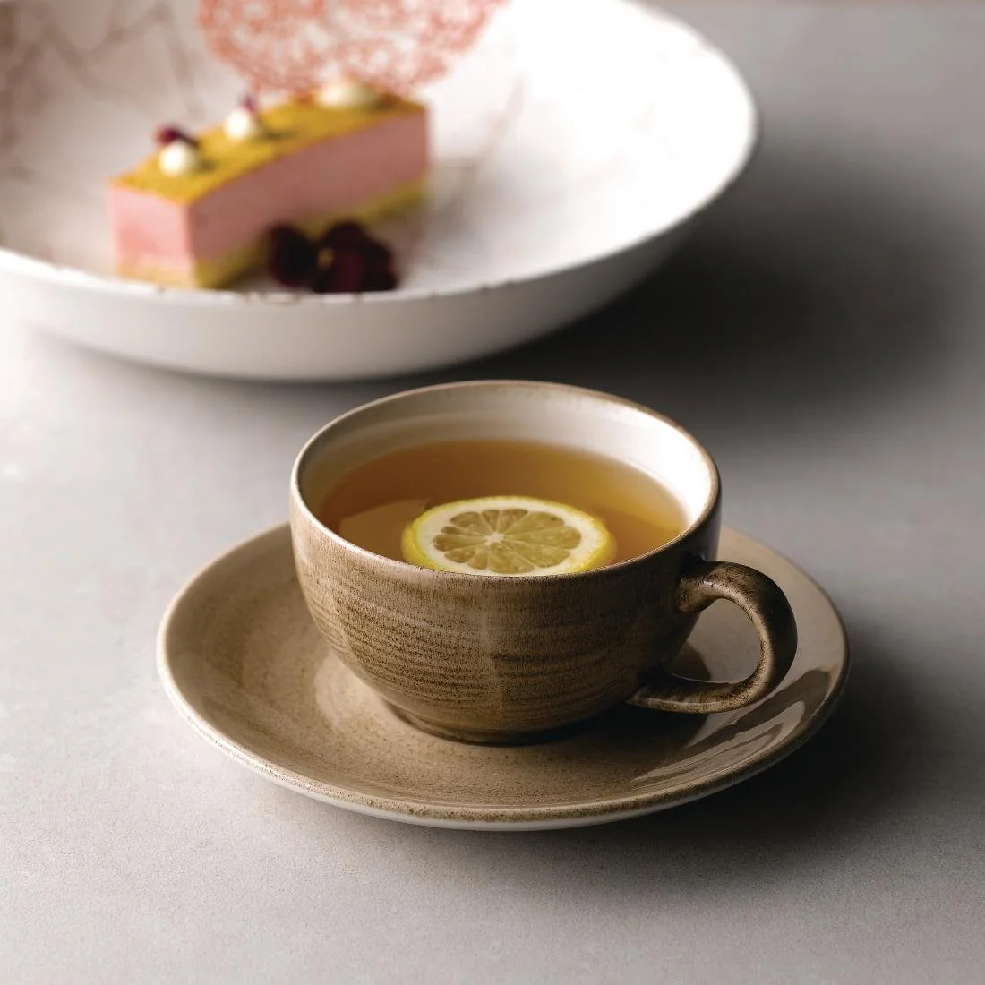 Stonecast Patina Antique Taupe Cappuccino Cups 8oz (12 Pack) - Image 2