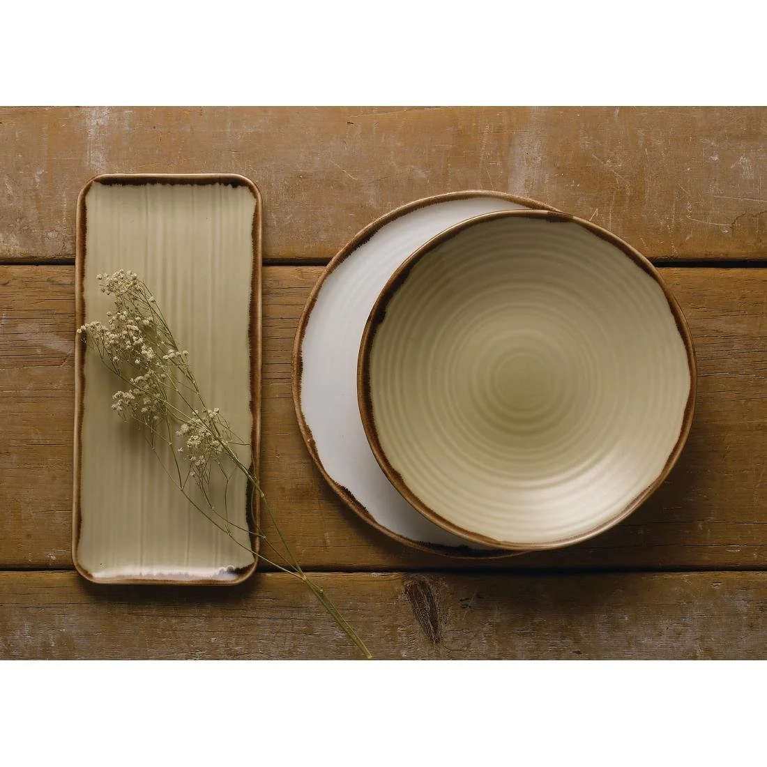 Dudson Harvest Organic Coupe Rectangle Platters Linen 346x156mm (6 Pack) - Image 3