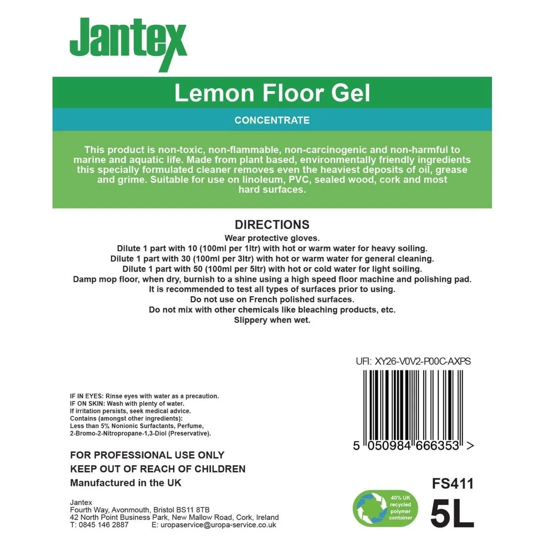 Jantex Green Lemon Floor Gel Cleaner Concentrate 5Ltr - Image 6