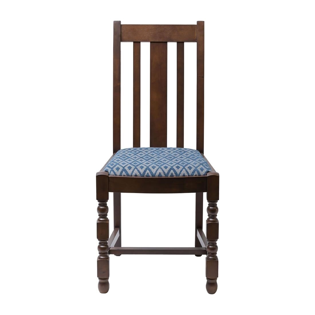 Mayfair Dark Wood High Back Dining Chair with Blue Diamond Padded Seat (Pack of 2)