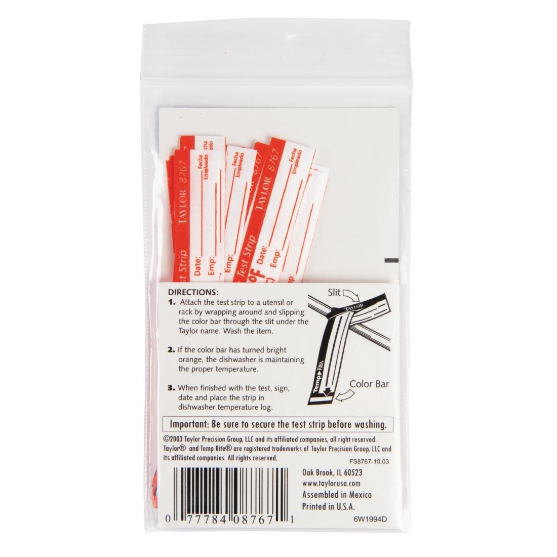 Dishwasher Temperature Test Strip