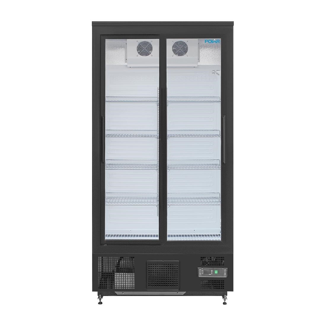 Polar Upright Back Bar Cooler with Sliding Doors in Black 490Ltr