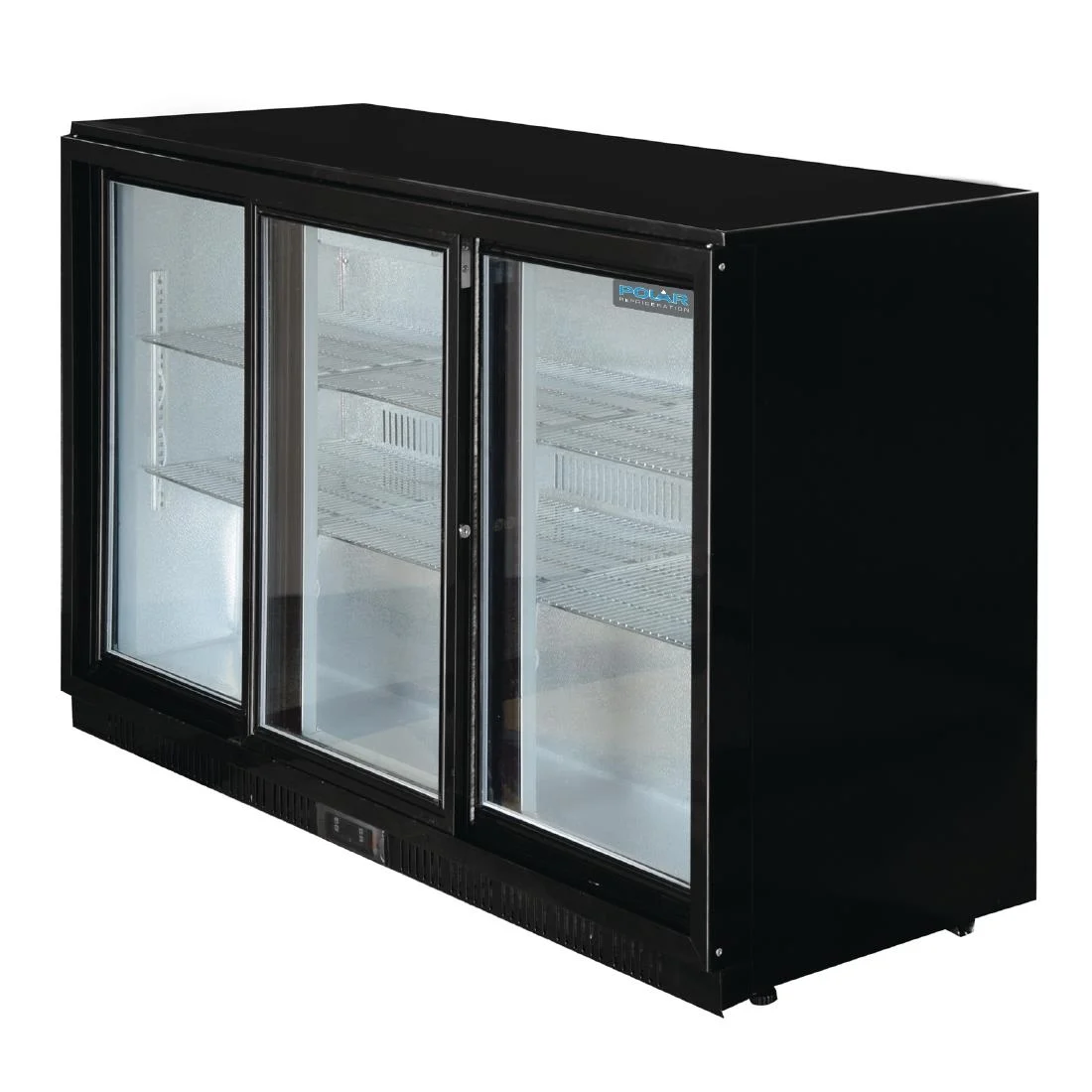 Polar Back Bar Cooler with Sliding Doors in Black 320Ltr
