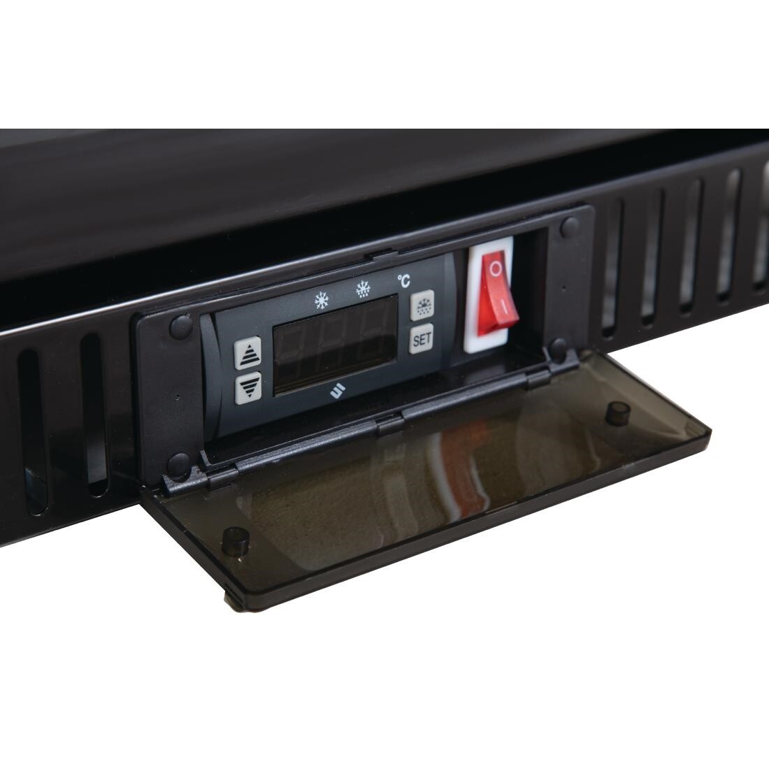 Polar Back Bar Cooler with Hinged Door in Black 138Ltr