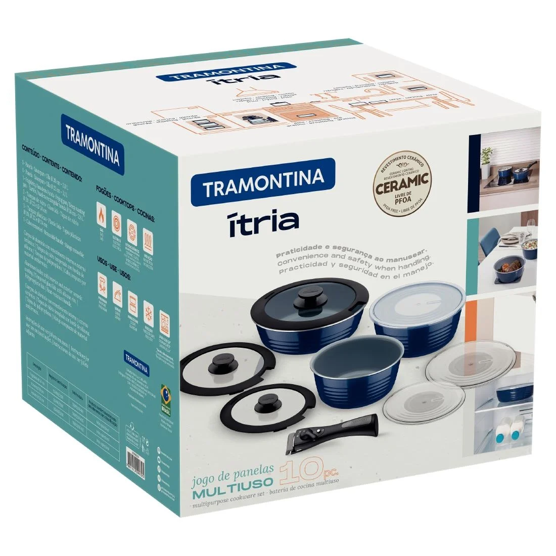 Tramontina Ítria 10-Piece Nesting Cookware Set Navy - Image 3