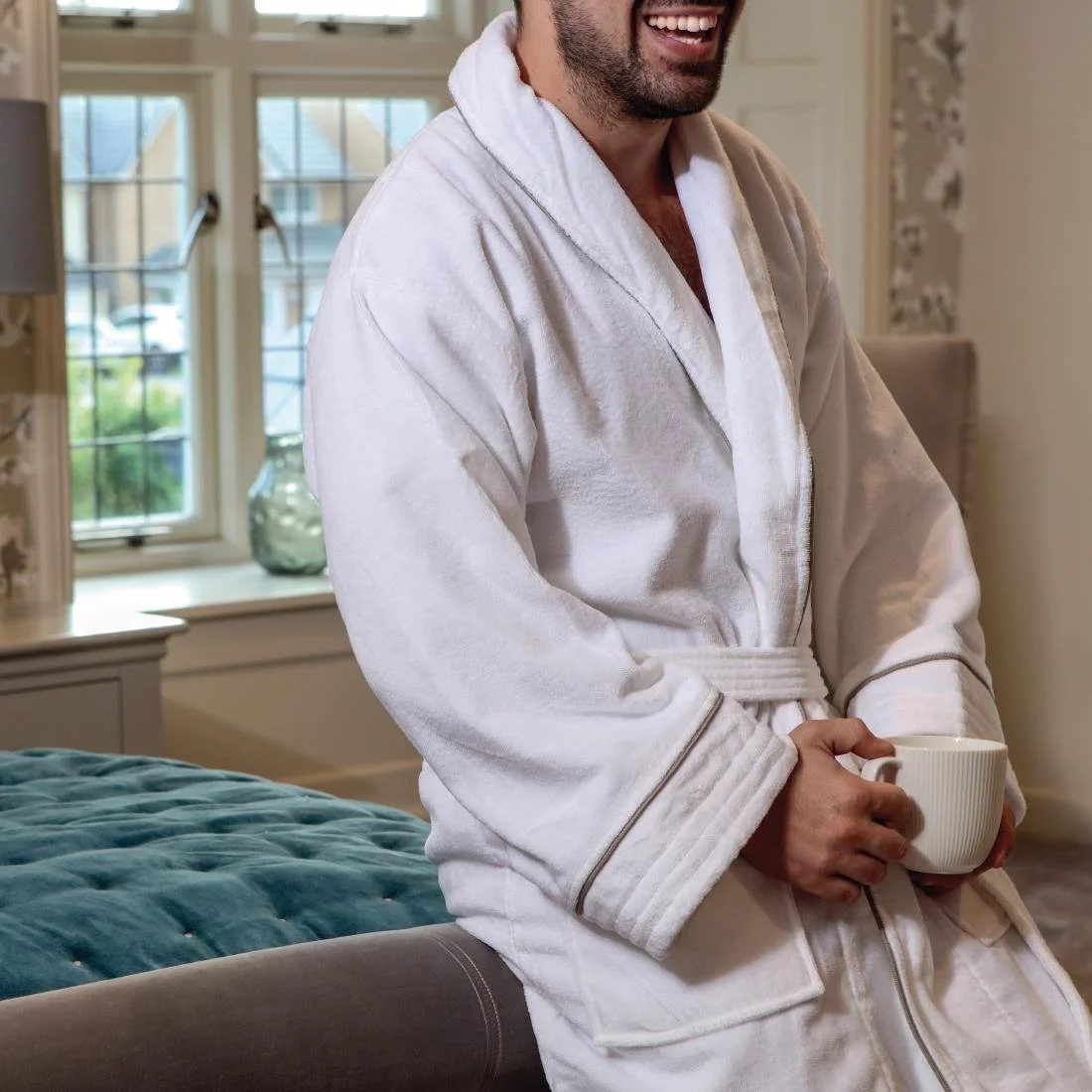Mitre Heritage Ambassador Bathrobe With Taupe Piping - Image 1