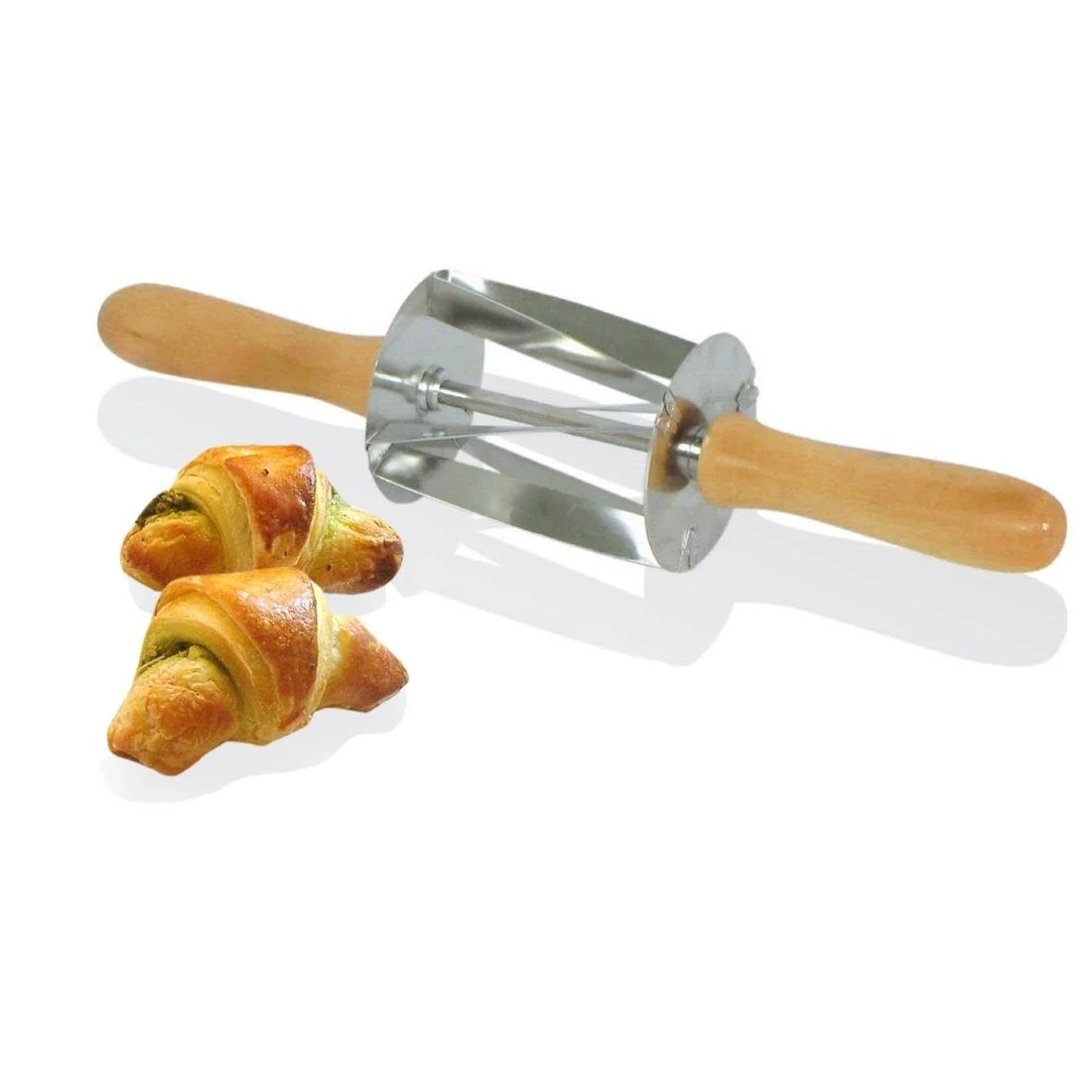 Gobel Stainless Steel Mini Croissant Roller Cutter with Wooden Handle 345x75x75mm - Image 2