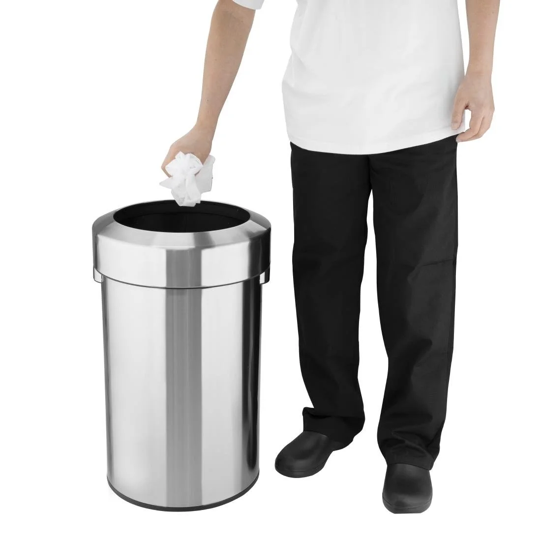 Bolero Bin with Open Top Lid Brushed Steel 70Ltr - Image 5