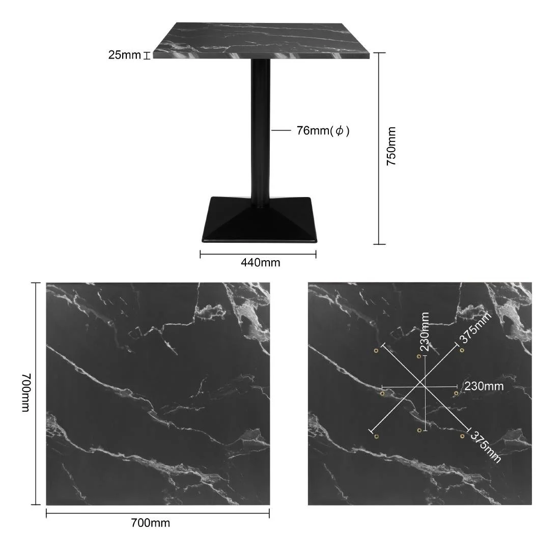 Bolero Complete Table Square Black Stone Effect 700mm - Image 6