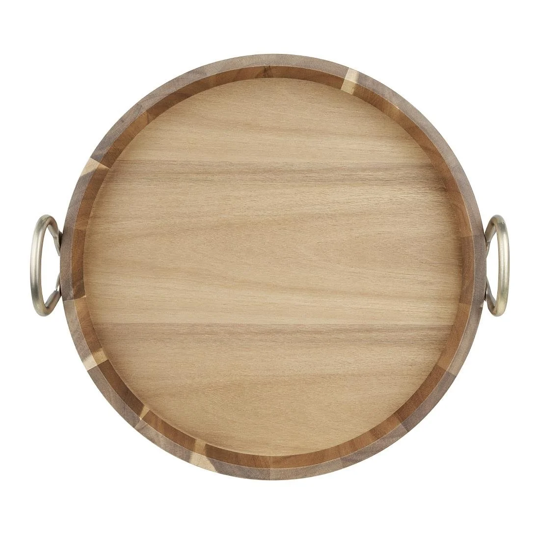 Olympia Round Tray Acacia Wood with Metal Handles 440x405x100mm - Image 3