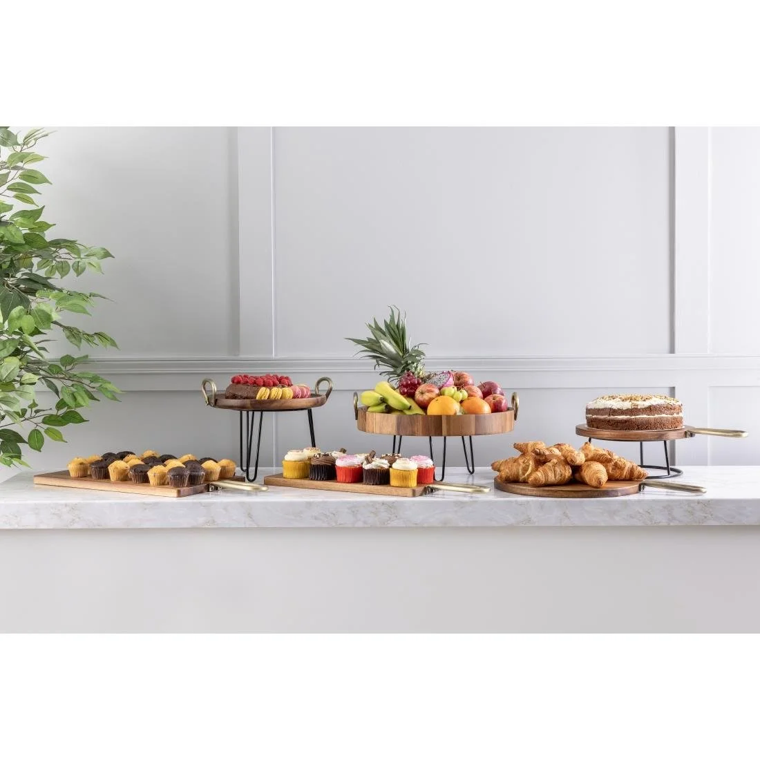 Olympia Round Tray Acacia Wood with Metal Handles 440x405x100mm - Image 8